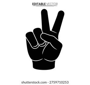 Black hand displaying a peace sign vector graphic illustration silhouette