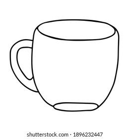 A Black hand drawing illustration of a cup with hot tea or coffee isolated on a white background