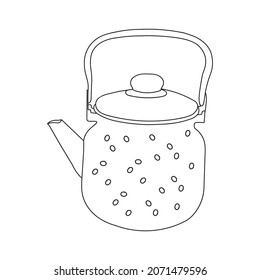 A Black hand drawing illustration of a metal kettle with hot water for tea or coffee isolated on a white background