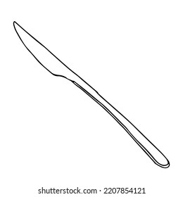 Black hand drawing outline flat vector illustration of one knife isolated on a white background