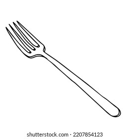 Black hand drawing outline flat vector illustration of one fork isolated on a white background