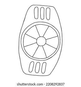 A Black hand drawing outline flat vector illustration of one apple cutter isolated on a white background