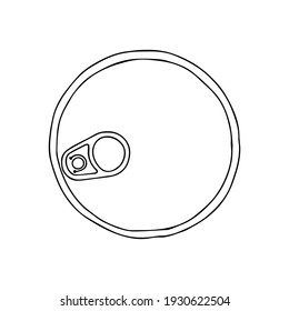 Black hand drawing outline illustration of a pan for cooking isolated on a white background. Top view