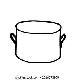A Black hand drawing outline illustration of empty saucepan for cooking isolated on a white background