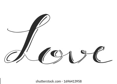 Black hand drawing in word love on white background