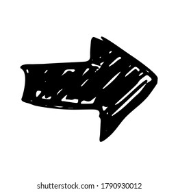 Black hand drawn arrow. Sketch of doodle arrow isolated on white background. Vector illustration.