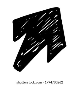 Black hand drawn arrow. Sketch of doodle arrow isolated on white background. Vector illustration.