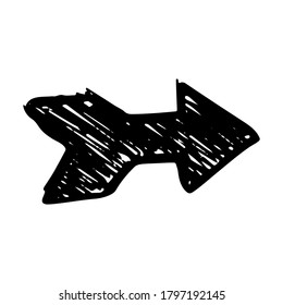 Black hand drawn arrow. Sketch of doodle arrow isolated on white background. Vector illustration.