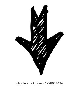 Black hand drawn arrow. Sketch of doodle arrow isolated on white background. Vector illustration.