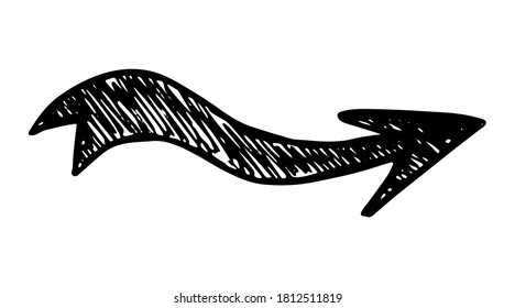 Black hand drawn arrow. Sketch of doodle arrow isolated on white background. Vector illustration.