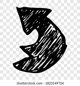 Black hand drawn arrow. Sketch of doodle arrow isolated on transparent background. Vector illustration.