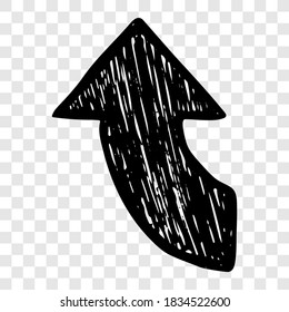 Black hand drawn arrow. Sketch of doodle arrow isolated on transparent background. Vector illustration.