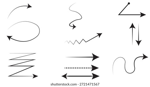Coleção de setas desenhadas à mão preta, ponteiro de doodle e vetor de sinais de direção