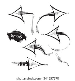 Black hand drawn arrows isolated on white background
