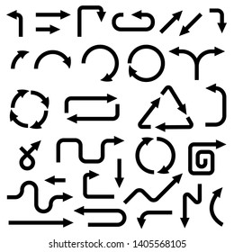 Black hand drawn arrows. Set. Vector illustration isolated on white background