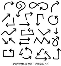 Black hand drawn arrows. Set of doodles. Vector illustration isolated on white background