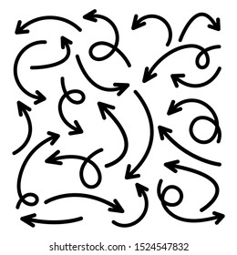 Black Hand Drawn Arrows Set on White Background. Arrow, Cursor Icon. Vector Pointers Collection. Back, Next Web Page Sign. 