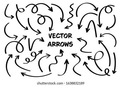 Black Hand Drawn Arrows Set on White Background. Arrow, Cursor Icon. Vector Pointers Collection. Back, Next Web Page Sign. 