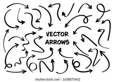 Black Hand Drawn Arrows Set on White Background. Arrow, Cursor Icon. Vector Pointers Collection. Back, Next Web Page Sign. 