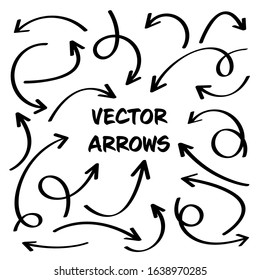 Black Hand Drawn Arrows Set on White Background. Arrow, Cursor Icon. Vector Pointers Collection. Back, Next Web Page Sign. 