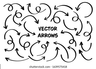 Black Hand Drawn Arrows Set on White Background. Arrow, Cursor Icon. Vector Pointers Collection. Back, Next Web Page Sign. 
