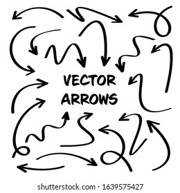 Black Hand Drawn Arrows Set on White Background. Arrow, Cursor Icon. Vector Pointers Collection. Back, Next Web Page Sign. 