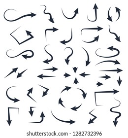 Black hand drawn arrows. Vector illustration isolated on white background