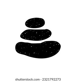 Elemento de estilo boho dibujado a mano negra aislado sobre fondo sólido. Doodle minimalista tres piedras de pie en una torre. Dibujo vectorial de estilo Bauhaus.