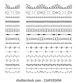 Black hand drawn borders and dividers. Ink and brush vector illustration.