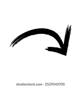 Black hand drawn brush stroke arrow isolated on white