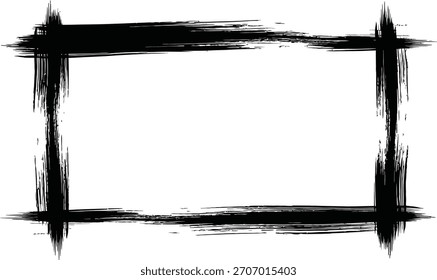 Black Hand Drawn Brush Stroke Rectangle Frame Isolated on Transparent Background