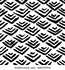 Black hand drawn brush stroke fish scales. Seamless vector pattern 