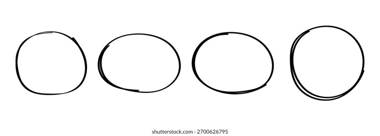 Círculo dibujado a mano negro y burbujas . Bordes de forma redonda. Conjunto de esbozo de línea circular dibujado a mano. Vector gráfico EPS 10  