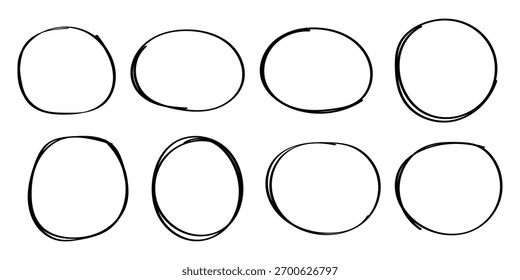 Black hand drawn circle and bubbles . Round shape borders. Hand drawn circle line sketch set. Vector graphic EPS 10  