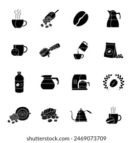 black hand drawn coffee icon set