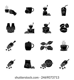 black hand drawn coffee icon set