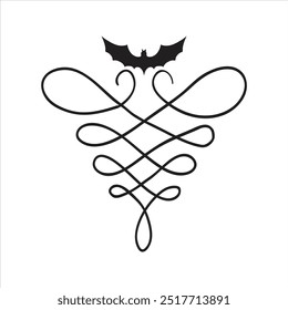 Black Hand Drawn Decorative Divider. Bat. Swirl. 7. Design Clip Art. Black Hand Drawn Spooky Halloween Doodle Design Elements. Vector Illustration.