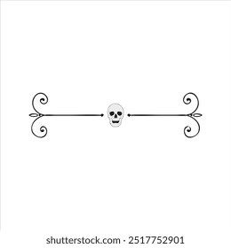 Black Hand Drawn Decorative Divider. Scull. Swirl. 16. Design Clip Art. Black Hand Drawn Spooky Halloween Doodle Design Elements. Vector Illustration.
