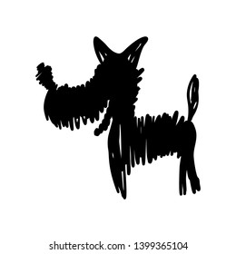 Black hand drawn dog silhouette on white background. Scribble texture.