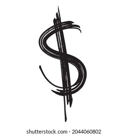 Black hand drawn dollar in grunge style on white