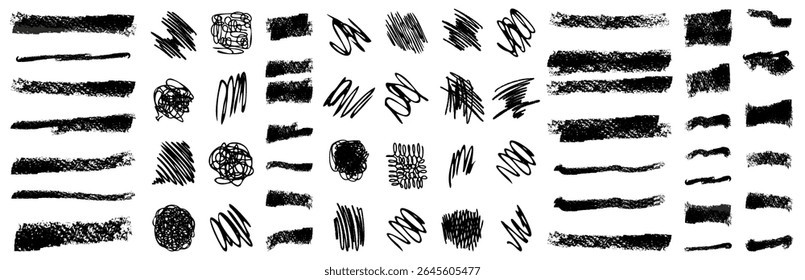 Coleção de elementos desenhada à mão preta. Conjunto de traçado para realçar texto. Coleção de elementos de rabisco do Grunge