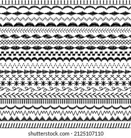 Black Hand Drawn Embroidery Stitch Border Patterns