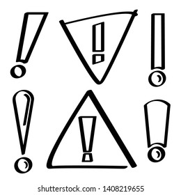 black hand drawn exclamation mark symbols