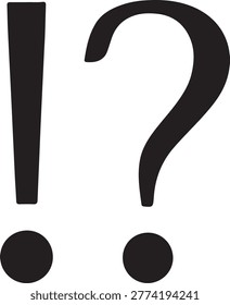 Black hand drawn exclamation mark and question mark icon set on transparent background, creative vector illustration for surprise and doubt concept.