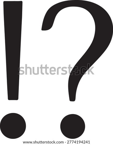 Black hand drawn exclamation mark and question mark icon set on transparent background, creative vector illustration for surprise and doubt concept.