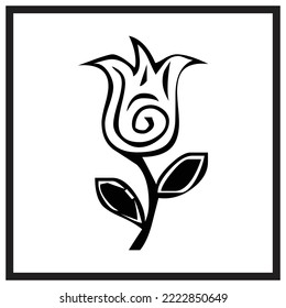 Black hand drawn flowers ink line art freehand sketching vector illustration for greeting card wedding invitation.