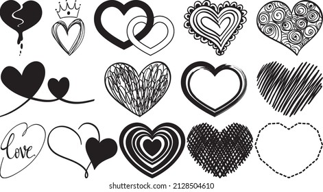 Black hand drawn hearts set illustration