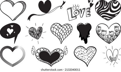 Black hand drawn hearts set illustration