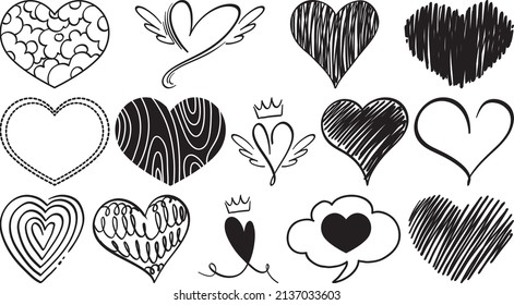 Ilustración de corazones dibujados a mano negra