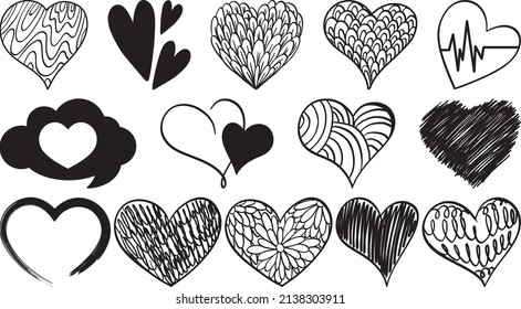 Ilustración de corazones dibujados a mano negra